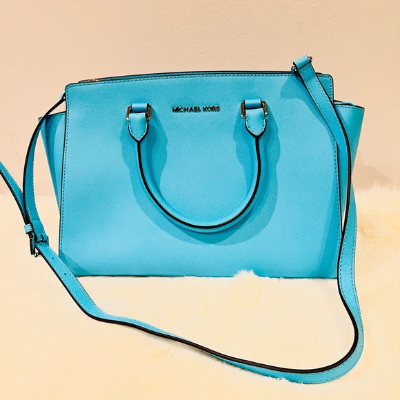 NWOT Michael Kors Blue Satchel Medium Bag - Picture 2 of 8